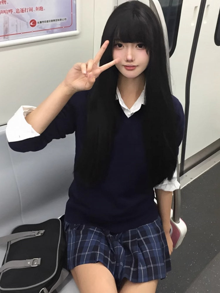 Blue Pattern Pleated Plaid Uniform 42CM JK Skirt