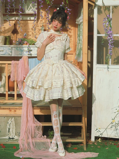 花柄フリルトリムブラウスコルセットトップセット