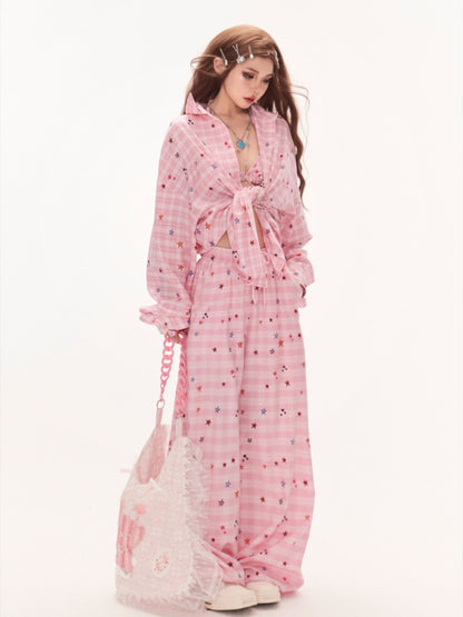 Vintage kariertes Hemd Muster rosa Stern