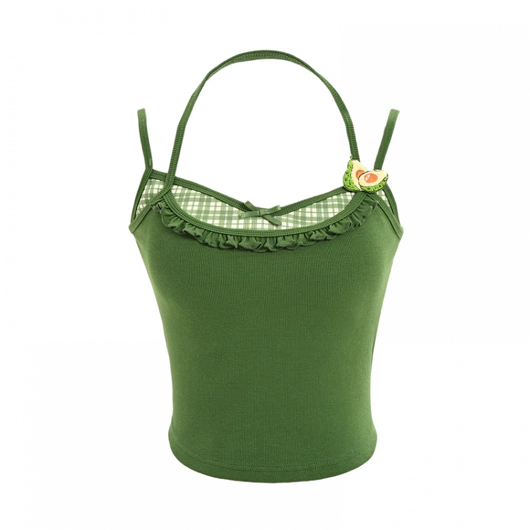 パッド入りカップ付きツーピースキャミソールトップス フェイクイエロー/グリーン/レッド