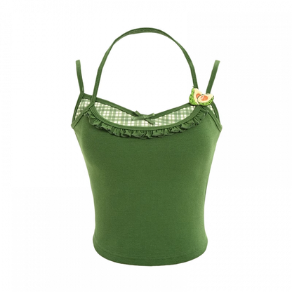 パッド入りカップ付きツーピースキャミソールトップス フェイクイエロー/グリーン/レッド