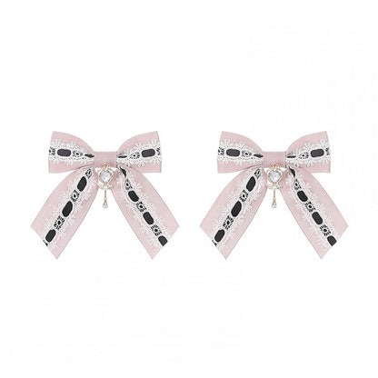 Hairclips Lace-Threading with Light Blue Intricate Bow Jirai Kei Pink/Light