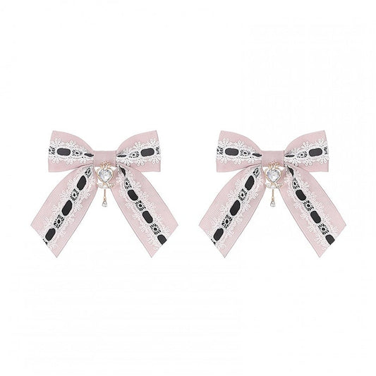 Hairclips Lace-Threading with Light Blue Intricate Bow Jirai Kei Pink/Light