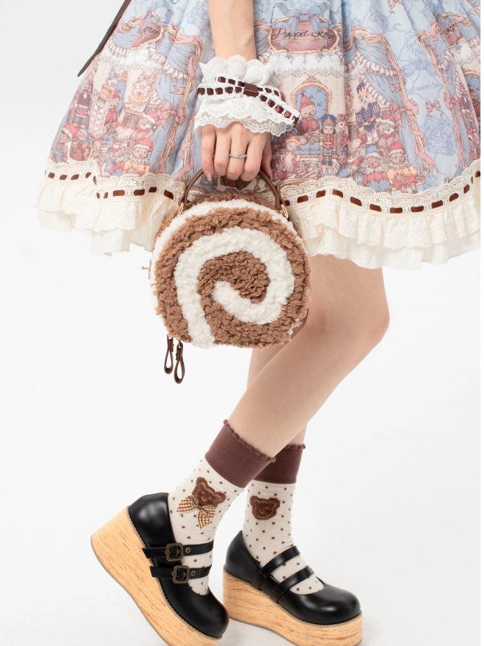 Dessert - Style Shoulder Sweet Plush Round Bag Dark Brown Lolita Kawaii