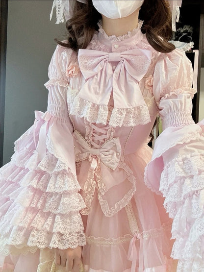 Lace Blouse Lolita Pink Sleeves Layered Bell Light