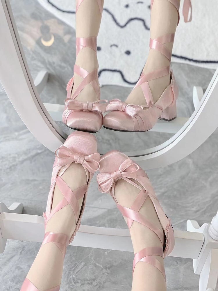 Detachable Top With Ankle Buckle Straps Mary Bow Dual Pink at Janes Elegant