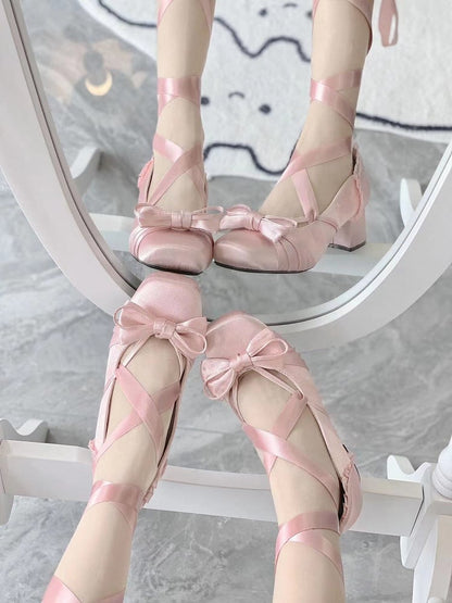 Detachable Top With Ankle Buckle Straps Mary Bow Dual Pink at Janes Elegant