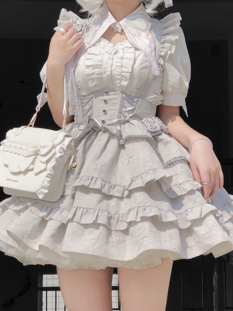 Lace-up Skirt Frill Silver Gothic