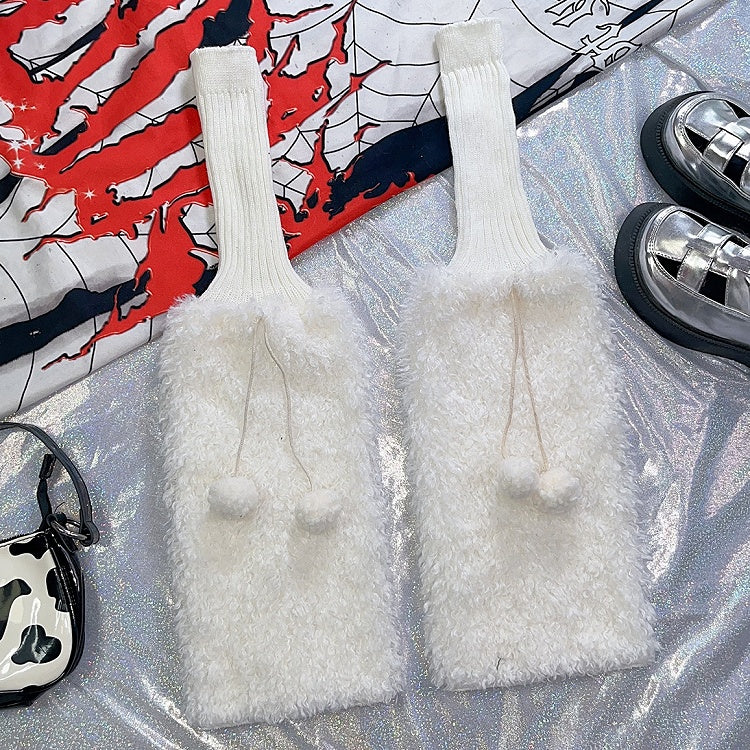 Knitted 4 Warmers Plush Pompons Color Y2K Options Leg