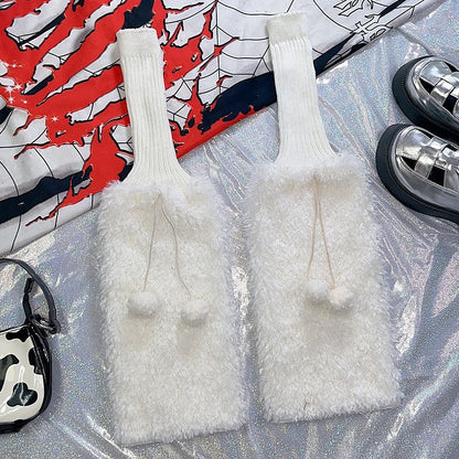 Knitted 4 Warmers Plush Pompons Color Y2K Options Leg