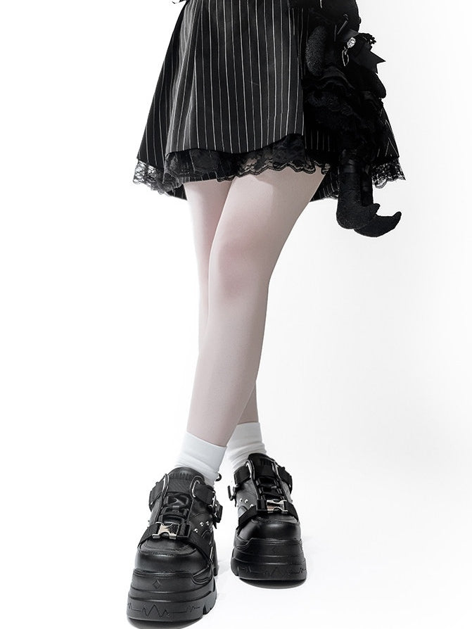 Buckle Platform Side Sneakers System Matte Release Techwear Black with Details Lace-Up PU - Stud