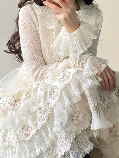 Cardigan Knitted Elegant Short Lolita White