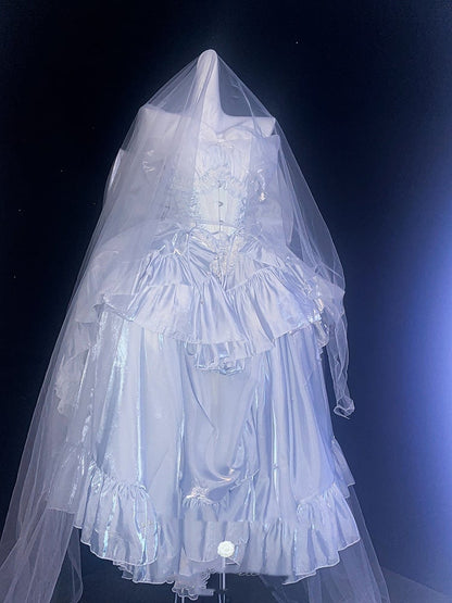 Balletcore Strapless Princess Puff Dress Sleeves Blue