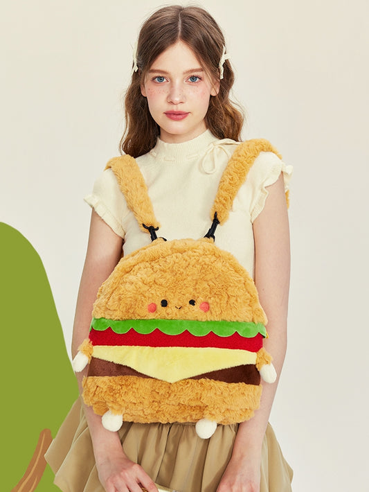 Yellow Plush Cute Hamburger Backpack