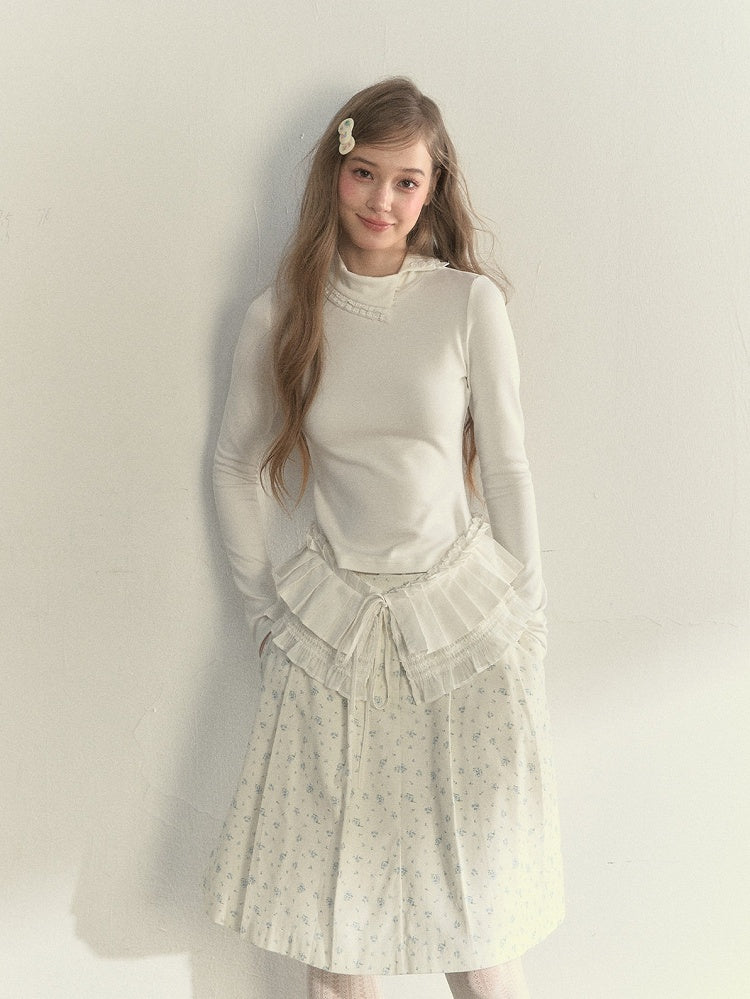 T-Shirt Asymmetrical Design and Sweet Collar Ruffled Sleeve with Long