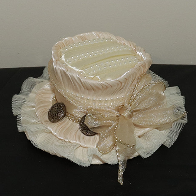 Button Beige Decorated Hat Design Beaded Bowknot And Mini