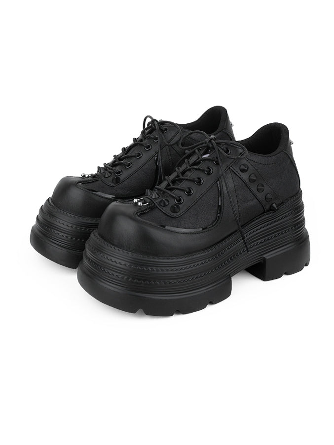 Platform Closure Design Shoes Black Lace-up Accents Stud with Punk