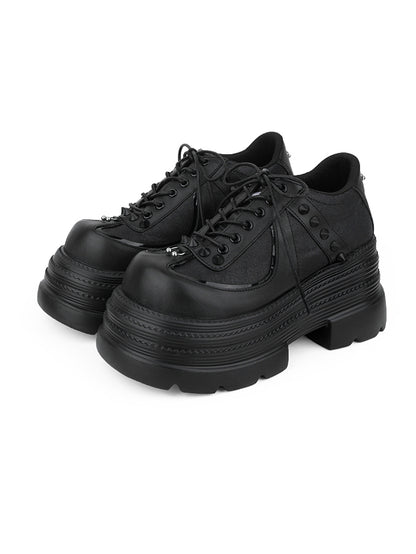 Platform Closure Design Shoes Black Lace-up Accents Stud with Punk