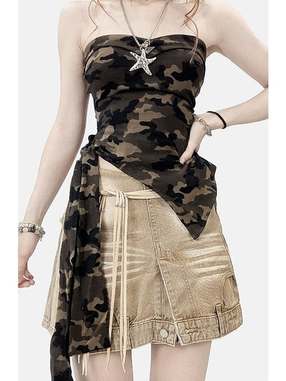 Bittersweet Asymmetrical Strap Self-tie Army Camo Green Pattern