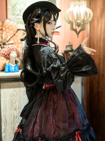 Red Collar Elegant Dark Gothic Shirt Retro Lolita Stand