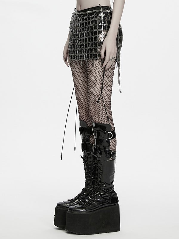 Cutout Design Cross Chain Punk Style Skirt - Punk Rave
