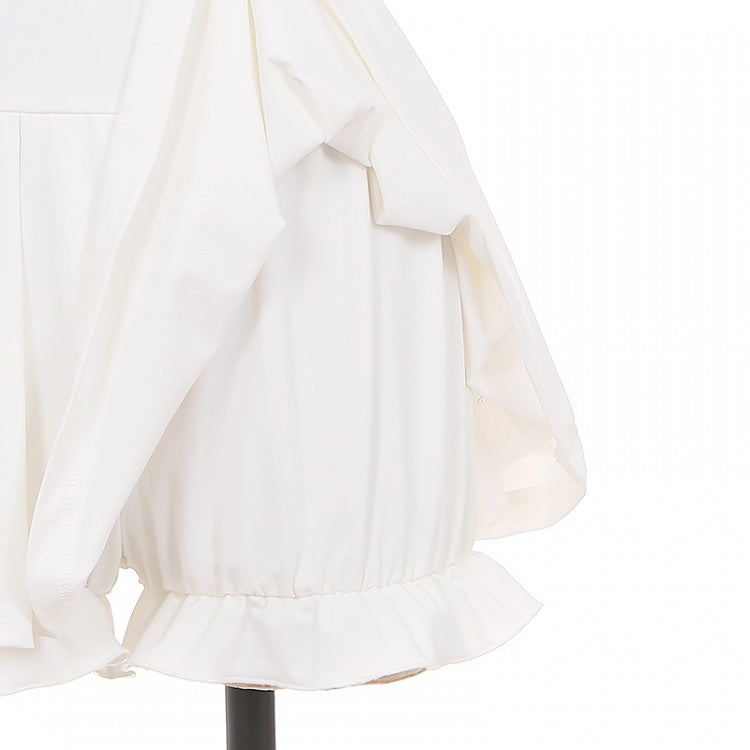 Blue Little Chicken Embroidery Peter Pan Collar Top + White Pleated Skirt Swimsuit Set