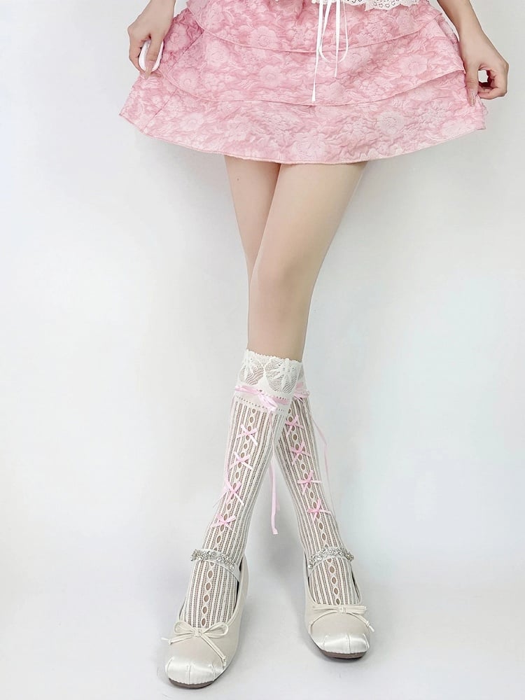 Sweet Colors: (3 Lolita White Socks Bow Calf Style