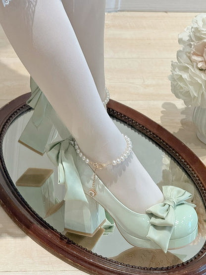 Green Sweet Toe Bowknot Lolita Platform Janes Round Mary Shoes Details