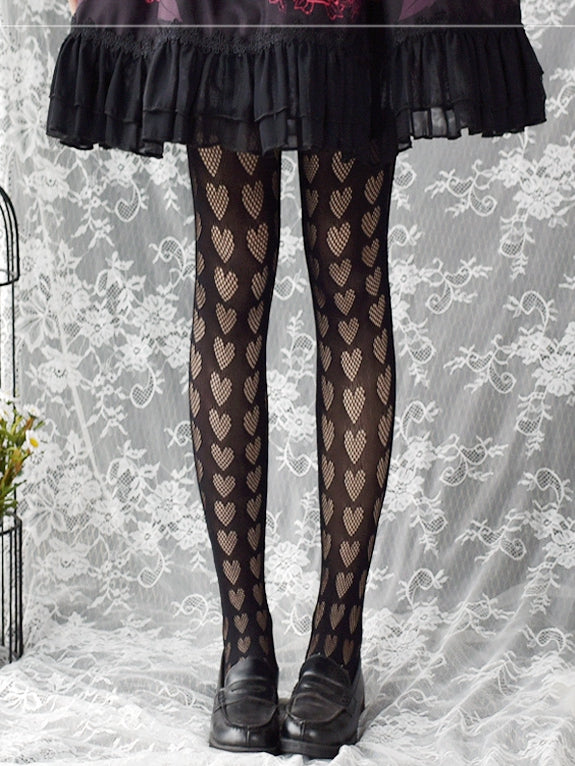 ブラック/ホワイトハート柄タイツ