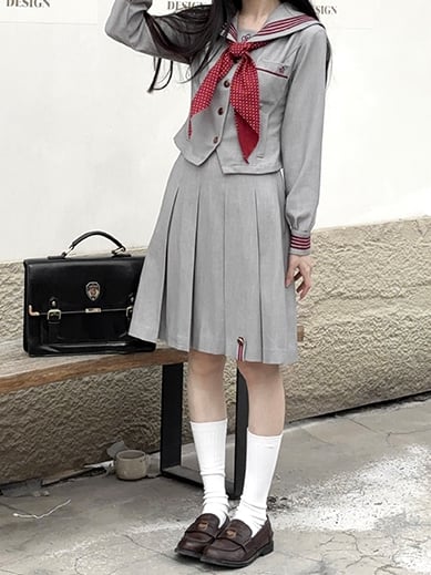 Pattern Red Uniform Tie JK Neck Polka-dot