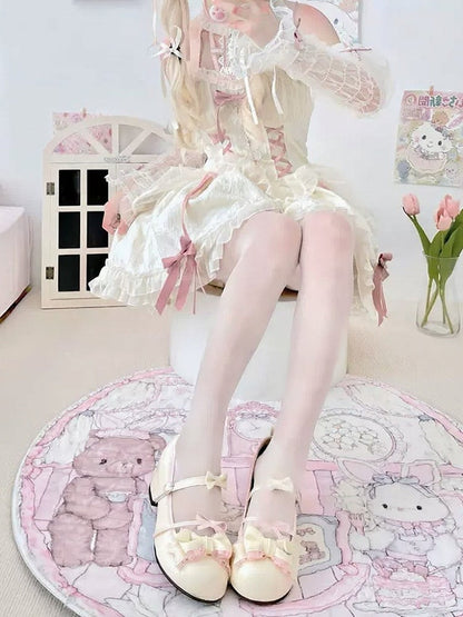 Pattern Bows Cream with Tights Argyle