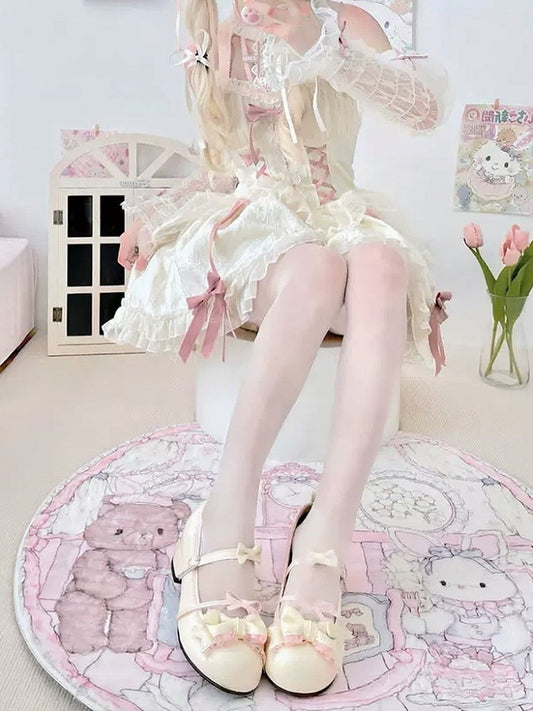 Pattern Bows Cream with Tights Argyle