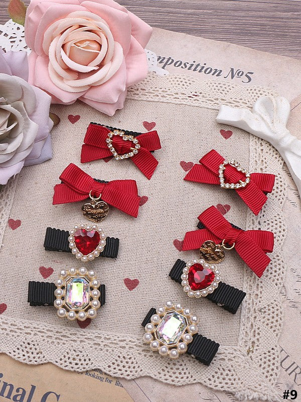 14 Color Rhinestone Pearl Hairclips Kei Heart Options Set Jirai