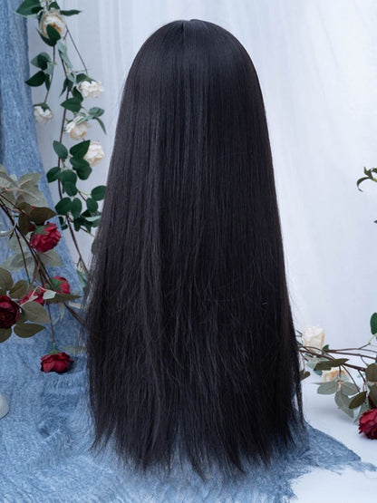 ブラックプリンセスカットロングストレート合成ウィッグ