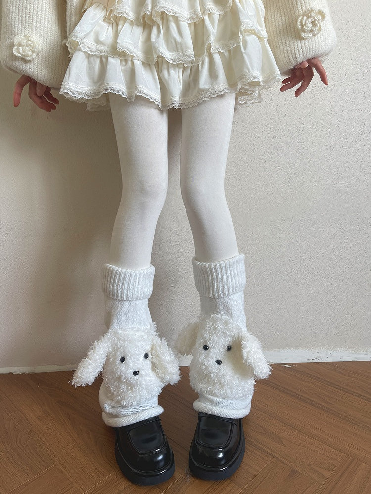Fluffy Warmers White/Black/Khaki Flared Decorated Leg Puppy