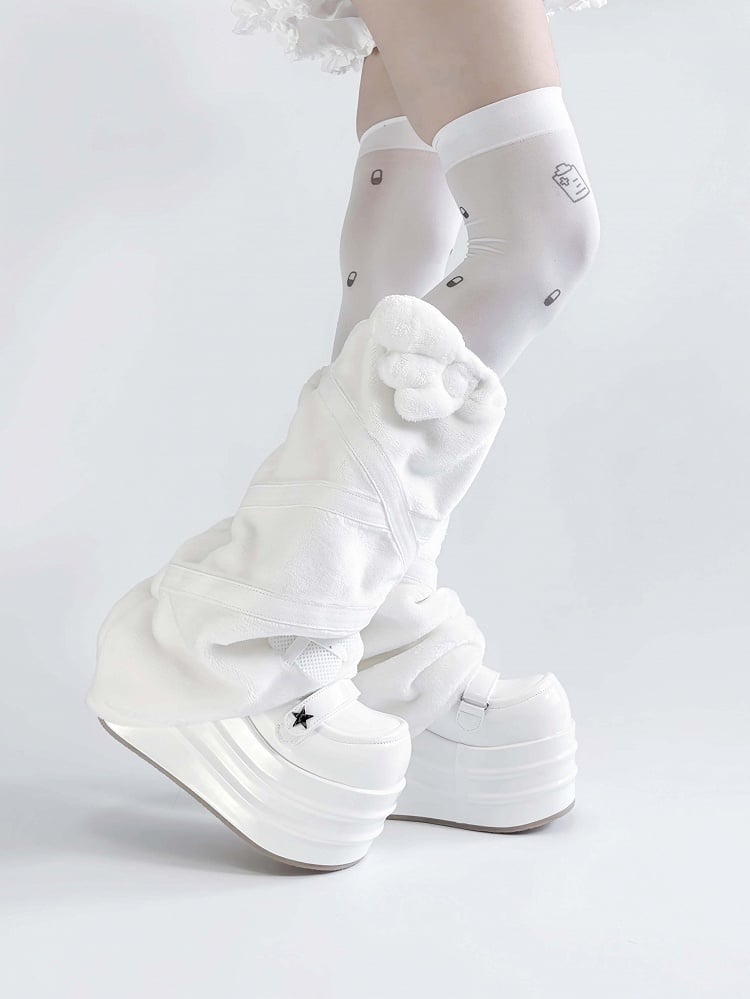 ケイ アップリケ エンジェル ジライ カワイイ ホワイト ヤミ フランネル レッグウォーマー 羽根デザイン クロス