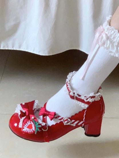 - Lolita Strawberry Mary with Mid-Heel Top Bow Sweet Red Wine Janes