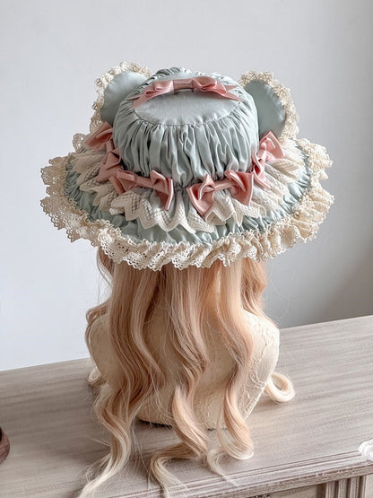 Pink Hat Bear Lolita Lace-Trimmed Green Ear Decorations Sweet with