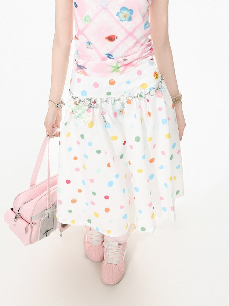 White Skirt with Colorful Polka Dot Pattern - Languid Park