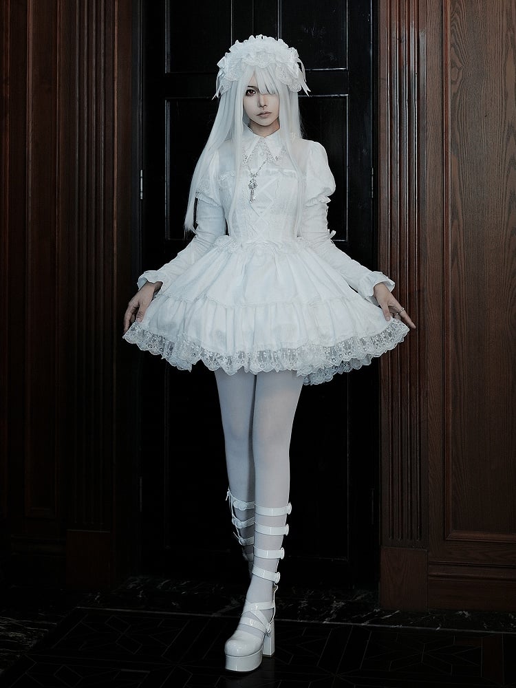 Shirt Collar White Dress OP Sleeves Gothic Set Lolita Juliette Short