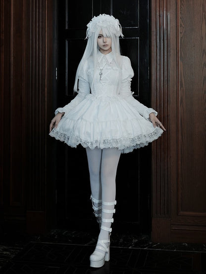 Shirt Collar White Dress OP Sleeves Gothic Set Lolita Juliette Short
