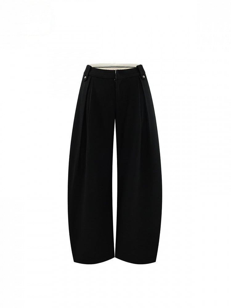Wide Leg Black Loose Pants with Slant Front Pockets - Low pixel