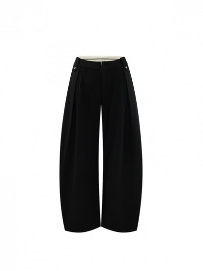 Wide Leg Black Loose Pants with Slant Front Pockets - Low pixel