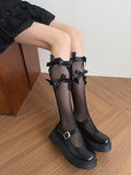 Bowknot Semi-sheer Details White/Black Stockings Underknee