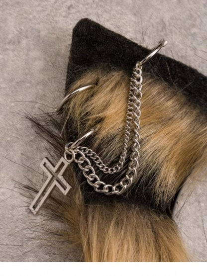 Yellow & Black Gothic Cross Wolf Ear KC with Chain - Strange Sugar