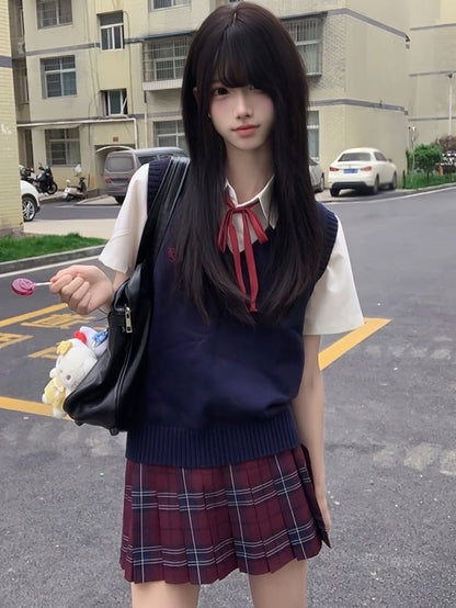 Vest Preppy JK Color Uniform Style Knitted 10 V-neck Options