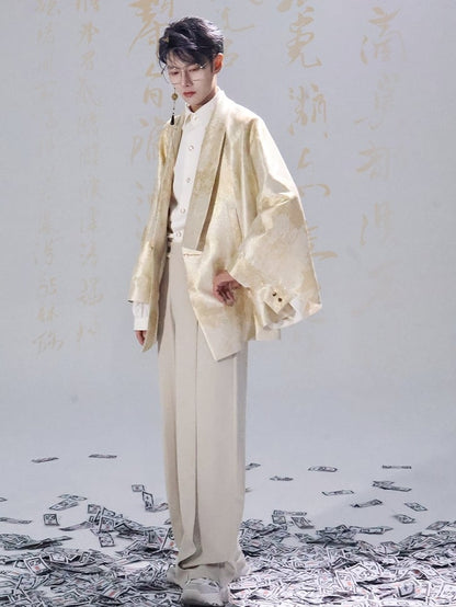 Sleeve Snap with Rear Style Chinese Unisex Practical Slit Closures Blazer Golden