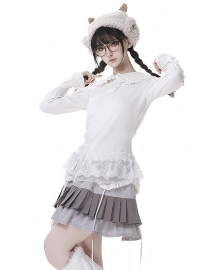 Weißes Top mit Spitzenbesatz