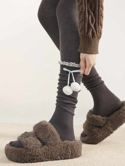 Lolita Socks Calf (5 Decor Colors) Pom-Pom