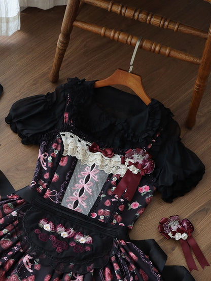 Gray/Pink Sweet Short Puff Sleeve Lolita Blouse